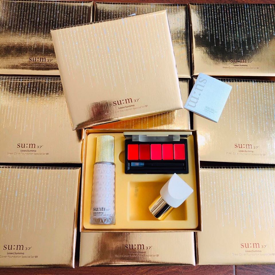 SET FOUNDATION SHEER SUM37 LOSECSUMMA Kem nền tái sinh trẻ hóa da chống nắng che phủ khuyết điểm siêu mịn